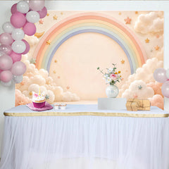 Lofaris Toile de fond de photographie arc-en-ciel pastel nuages et étoiles, magnifique arrière-plan onirique pour studio photo bébé