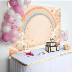 Lofaris Toile de fond de photographie arc-en-ciel pastel nuages et étoiles, magnifique arrière-plan onirique pour studio photo bébé