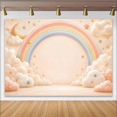 Lofaris Toile de fond de photographie arc-en-ciel pastel nuages et étoiles, magnifique arrière-plan onirique pour studio photo bébé