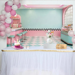Lofaris Toile de fond de photographie diner rétro rose menthe avec sol à carreaux, arrière-plan vintage pour studio photo et fête