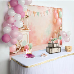 Lofaris Toile de fond pour anniversaire douce fête avec chariot de desserts et ballons pastel, décor de célébration pour studio photo