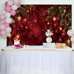 Lofaris Toile de fond de Noël rouge et or avec étoiles et lumières, élégant décor festif pour photographie et célébrations