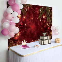 Lofaris Toile de fond de Noël rouge et or avec étoiles et lumières, élégant décor festif pour photographie et célébrations