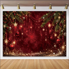 Lofaris Toile de fond de Noël rouge et or avec étoiles et lumières, élégant décor festif pour photographie et célébrations
