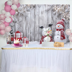 Lofaris Toile de fond de Noël avec bonhommes de neige et mur en bois givré, décor festif d'hiver pour studio photo et célébrations