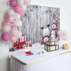 Lofaris Toile de fond de Noël avec bonhommes de neige et mur en bois givré, décor festif d'hiver pour studio photo et célébrations