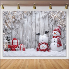 Lofaris Toile de fond de Noël avec bonhommes de neige et mur en bois givré, décor festif d'hiver pour studio photo et célébrations