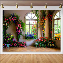 Lofaris Décor de photographie Mur floral intérieur, fenêtres lumineuses et tulipes pour décoration printanière