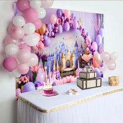 Lofaris Décor de photographie Château violet féerique, carrosse de princesse et ballons