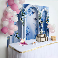 Lofaris Décor artistique Jardin de roses bleues, arche blanche ornée