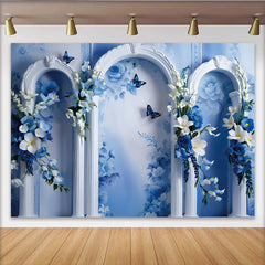Lofaris Décor artistique Jardin de roses bleues, arche blanche ornée