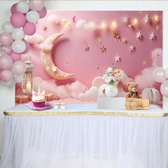 Lofaris Décor de photographie Petite étoile scintillante, lune rose et ours en peluche