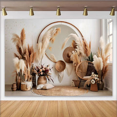 Lofaris Décor de photographie Salon bohème, herbe de pampa et intérieur miroir