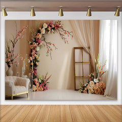 Lofaris Décor de photographie Salon floral élégant, chaise crème et arche florale