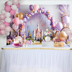 Lofaris Décor de photographie Château rose féerique, arche de ballons princesse
