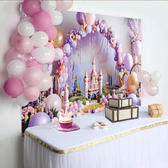 Lofaris Décor de photographie Château rose féerique, arche de ballons princesse