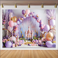 Lofaris Décor de photographie Château rose féerique, arche de ballons princesse