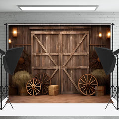 Cake Smash Rétro Brun En bois Roue Grange Porte Toile de fond