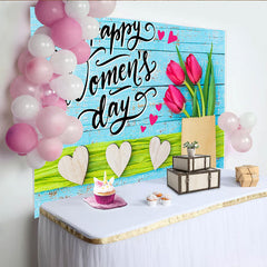 Lofaris Décor de photographie Journée de la femme, tulipes, bois bleu et cœurs