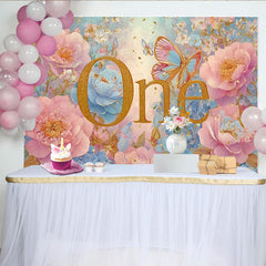 Lofaris Décor de photographie Premier anniversaire floral de rêve, ONE doré et rose