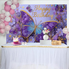 Lofaris Décor de photographie Anniversaire papillon magique, paillettes violettes et dorées