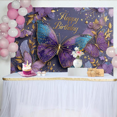Lofaris Décor de photographie Anniversaire papillon violet paillettes dorées, fleurs et papillons