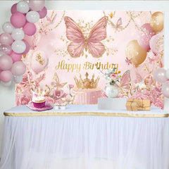 Lofaris Toile de fond papillon or rose, fond gâteau couronne luxe, accessoire fête anniversaire princesse royale