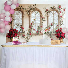 Lofaris Toile de fond arche fenêtre rose rouge, fond mariage vase floral doré, accessoire séance photo Saint-Valentin