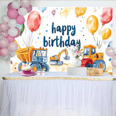 Lofaris Toile de fond anniversaire construction, fond camion excavatrice aquarelle, décoration fête anniversaire garçon
