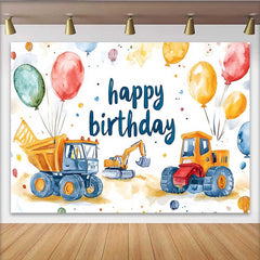 Lofaris Toile de fond anniversaire construction, fond camion excavatrice aquarelle, décoration fête anniversaire garçon