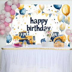 Lofaris Toile de fond anniversaire thème construction, fond guirlande ballon bulldozer, accessoire photo fête garçon