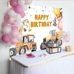 Lofaris Toile de fond anniversaire grue construction, fond confettis ballon camion, accessoire décoration fête garçon
