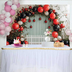 Lofaris Toile de fond anniversaire thème coccinelle, fond mur vert arche ballons, décoration premier anniversaire fille