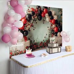 Lofaris Toile de fond anniversaire floral coccinelle, fond arche ballon rose rouge, accessoire photomaton Cake Smash fille