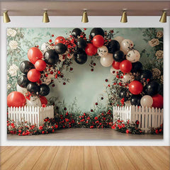 Lofaris Toile de fond anniversaire floral coccinelle, fond arche ballon rose rouge, accessoire photomaton Cake Smash fille