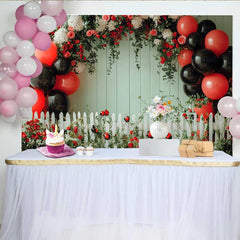 Lofaris Toile de fond anniversaire mur vert coccinelle, fond ballon clôture florale, décoration fête printemps fille