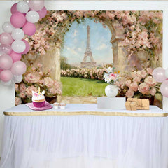 Lofaris Toile de fond photographie, décor style peinture huile rose rose printemps Tour Eiffel Paris