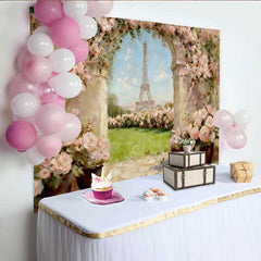 Lofaris Toile de fond photographie, décor style peinture huile rose rose printemps Tour Eiffel Paris