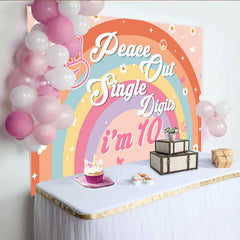 Lofaris Toile de fond Peace Out Single Digits, décor marguerite arc-en-ciel boho groovy 10ème anniversaire