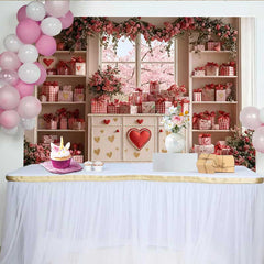 Lofaris Toile de fond Saint-Valentin, accessoire armoire cœur rouge fenêtre fleur cerisier rose
