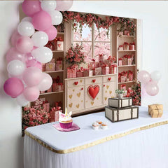 Lofaris Toile de fond Saint-Valentin, accessoire armoire cœur rouge fenêtre fleur cerisier rose