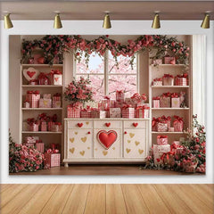 Lofaris Toile de fond Saint-Valentin, accessoire armoire cœur rouge fenêtre fleur cerisier rose