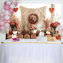 Lofaris Toile de fond Saint-Valentin, guirlande rose rose macramé caisses bois rustiques boho