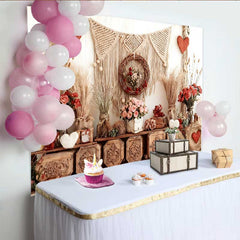 Lofaris Toile de fond Saint-Valentin, guirlande rose rose macramé caisses bois rustiques boho