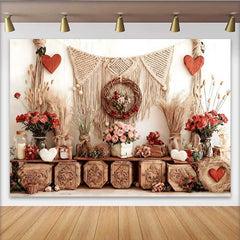 Lofaris Toile de fond Saint-Valentin, guirlande rose rose macramé caisses bois rustiques boho