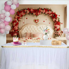 Lofaris Toile de fond Saint-Valentin, accessoire tête de lit arche florale rose rouge chambre romantique