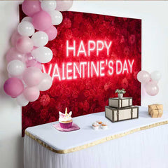 Lofaris Toile de fond Saint-Valentin, caisses en bois rustique avec guirlande de roses et macramé