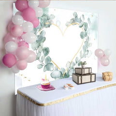 Lofaris Toile de fond mariage, accessoire cœur géométrique or feuilles eucalyptus aquarelle