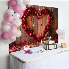 Lofaris Toile de fond Saint-Valentin, décor guirlande lumineuse cœur rose rouge bois rustique