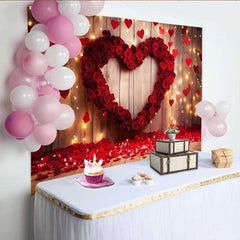 Lofaris Toile de fond Saint-Valentin, accessoire bois rustique cœurs suspendus cœur rose rouge